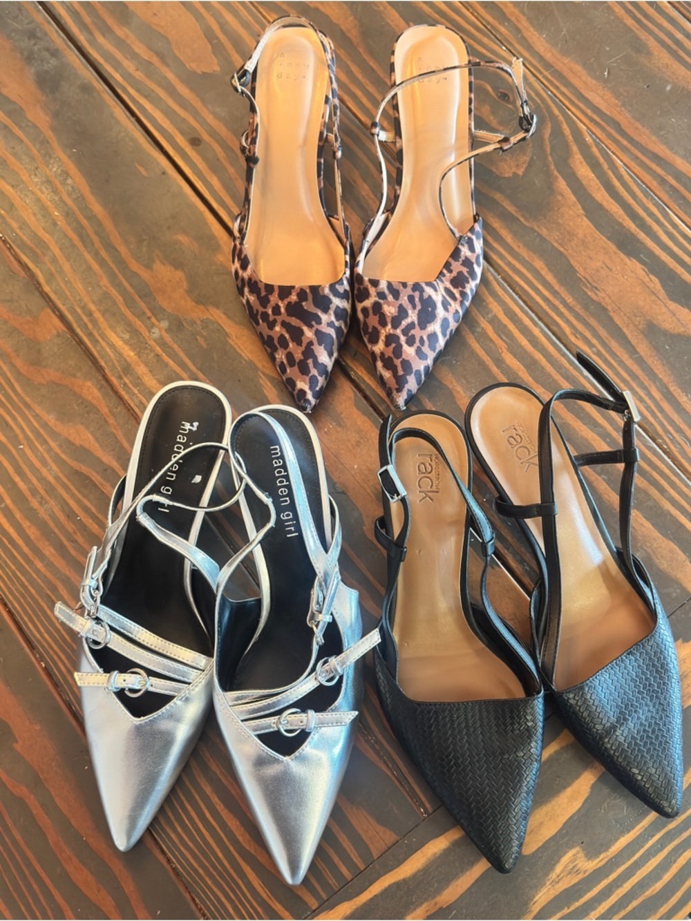 3 Pair Kitten Heel Bundle Size 9 Black Silver Leopard Slingback Heels